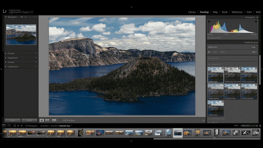 Interface of Adobe Lightroom - a professional and free photo editor for Mac