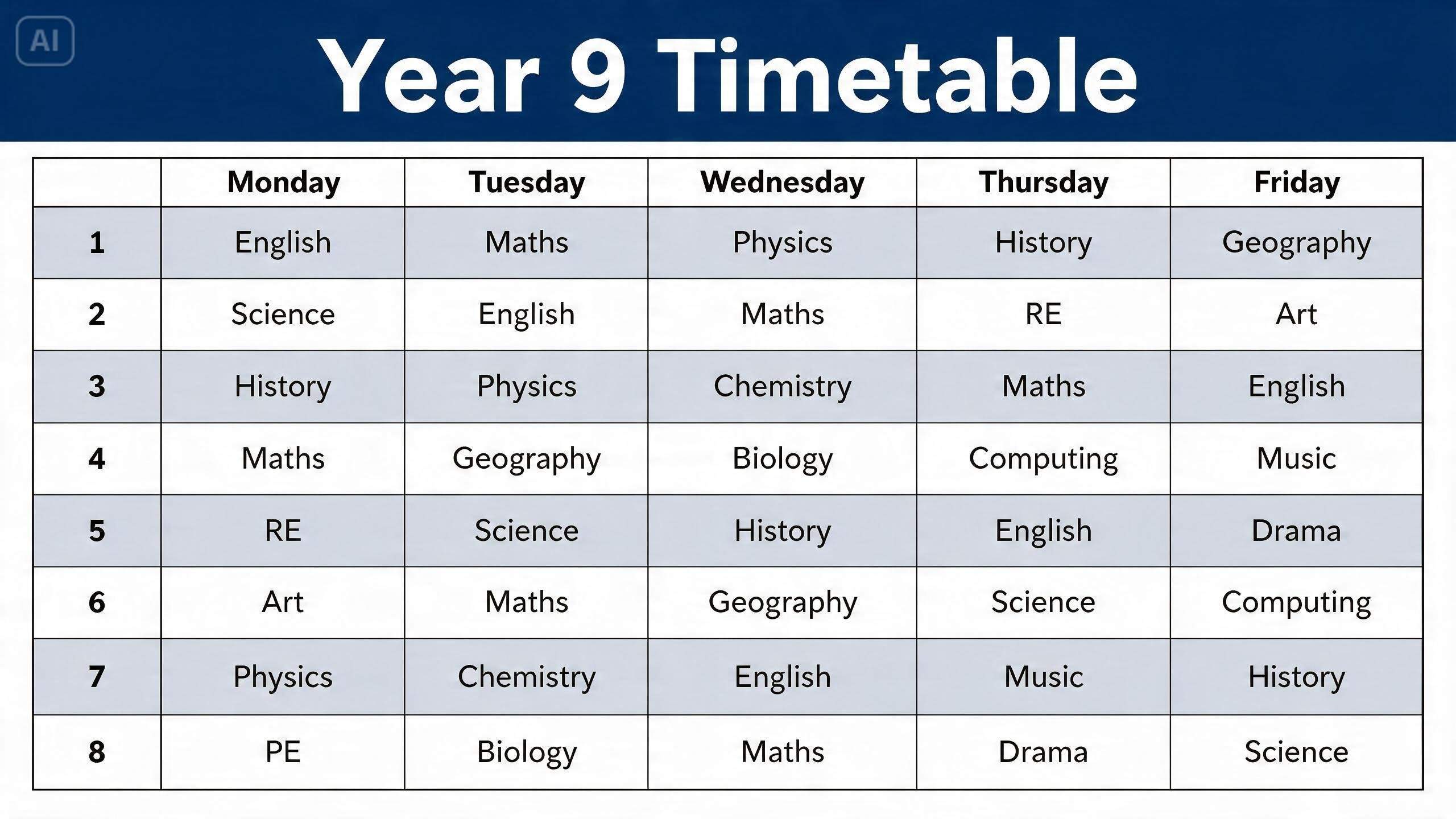 พร้อมท์สำหรับแผนภูมิผนังตารางเวลาชั้นเรียนที่พิมพ์ได้