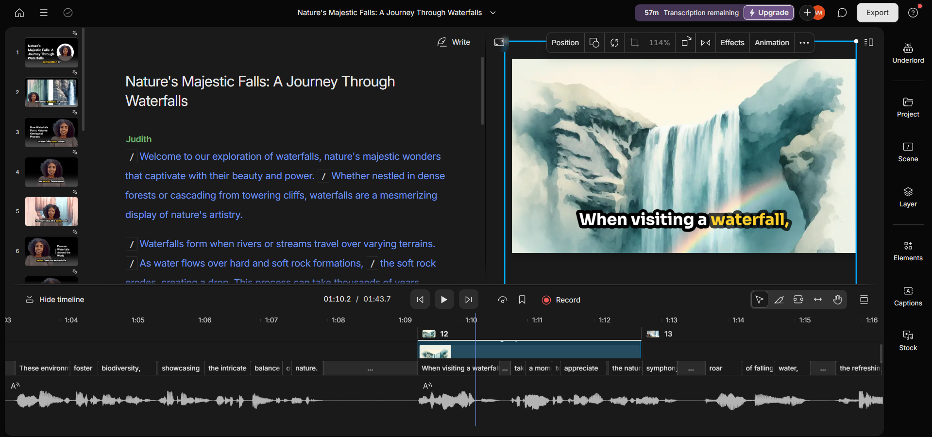 Descript video editing interface