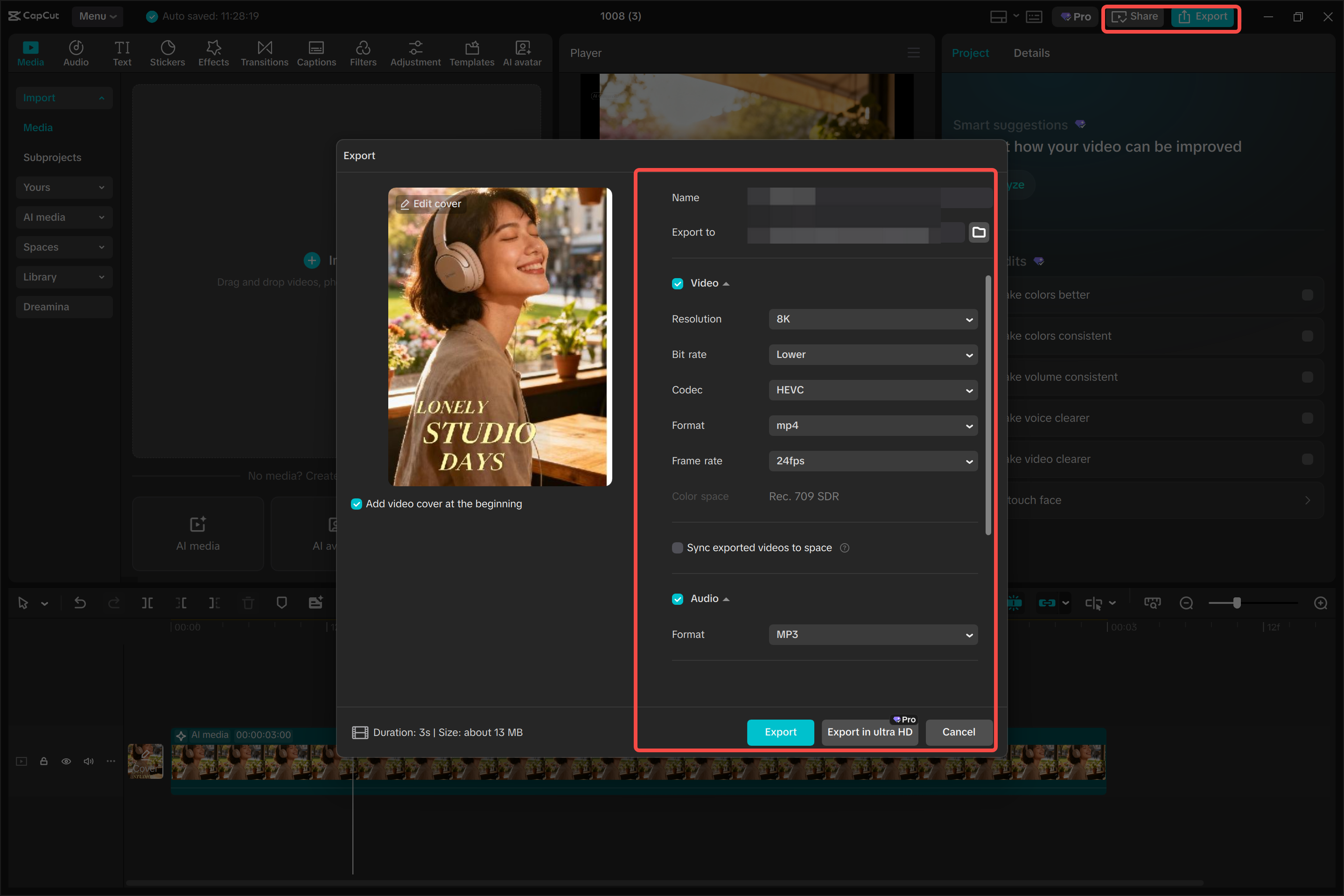 Exporting the video from the CapCut desktop video editor