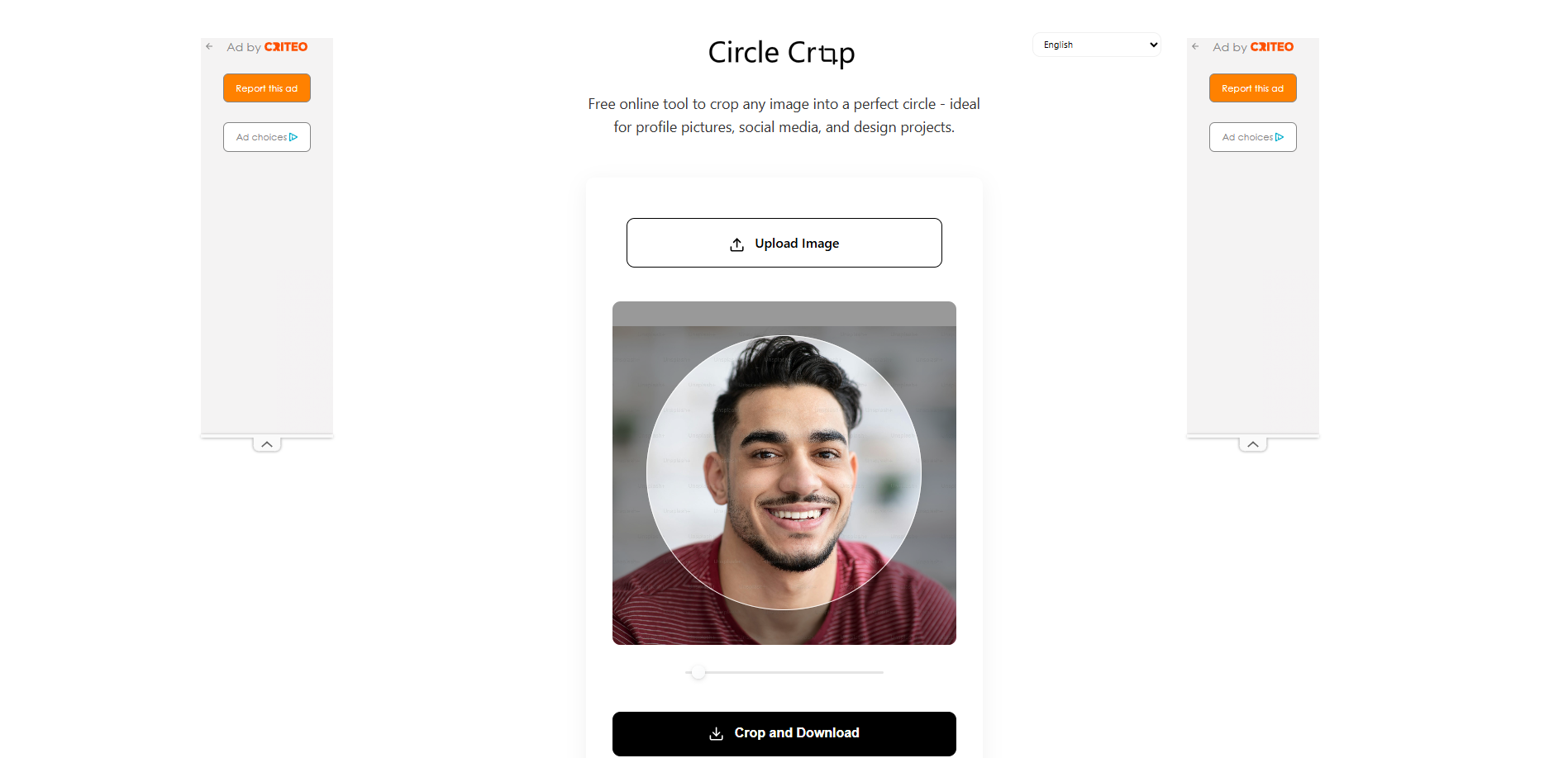 Interface of Circle Crop Image - a tool to round crop images