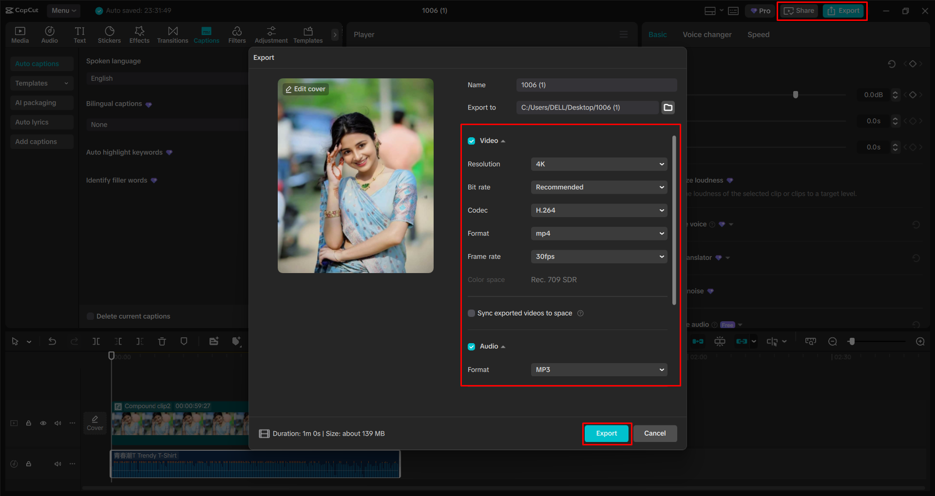 Exporting a video from the CapCut desktop video editor