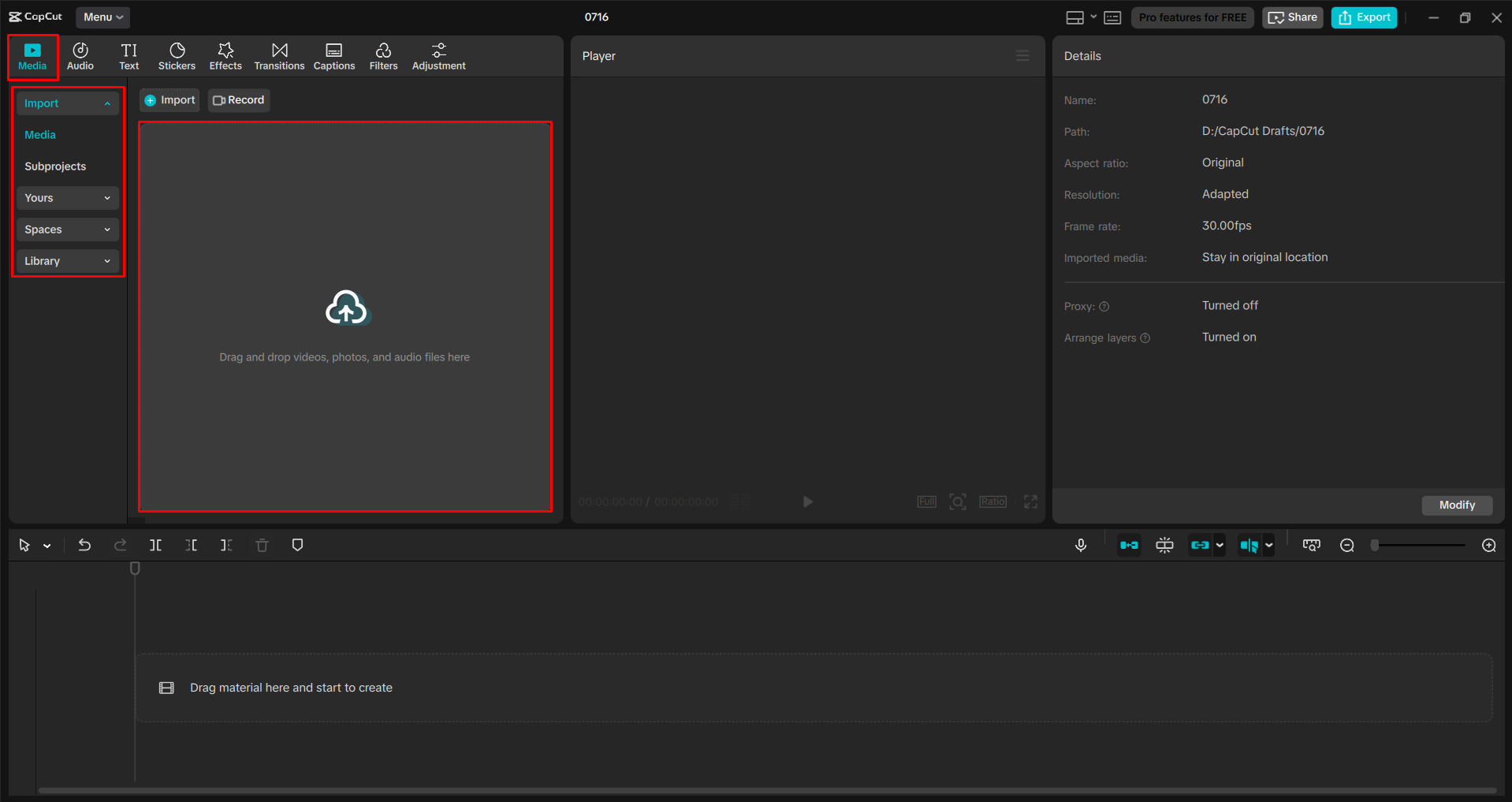Importing a video into the CapCut desktop video editor