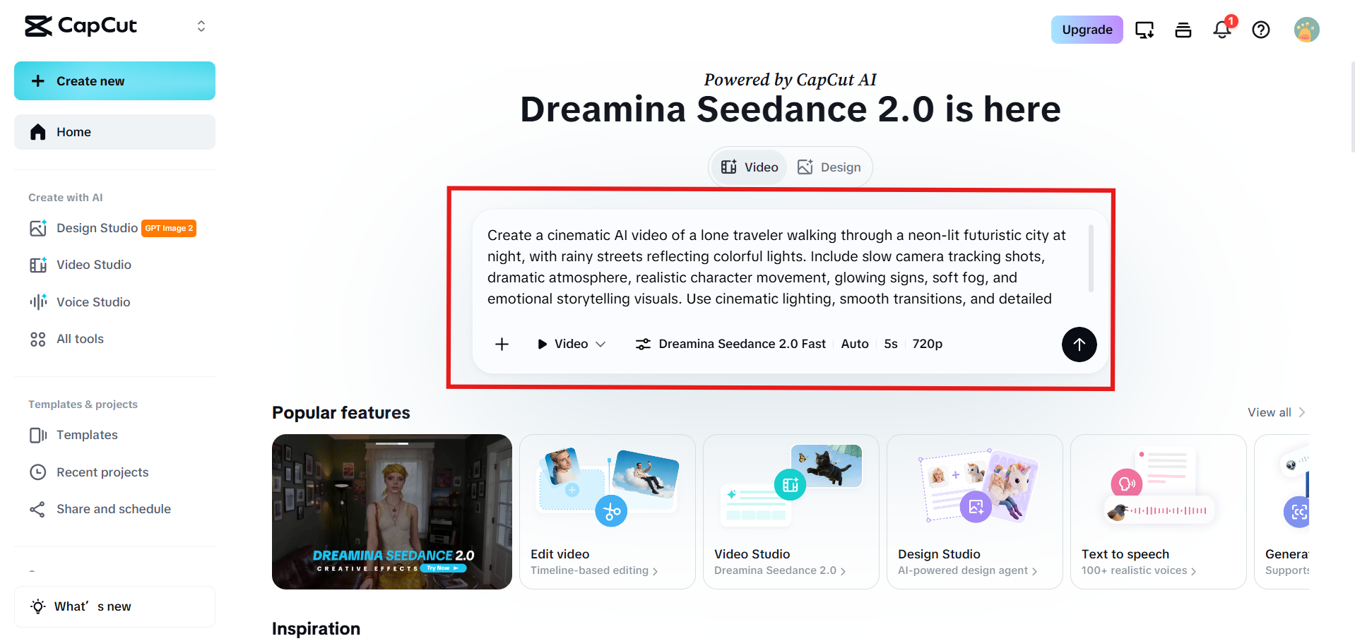 Customizing AI video generation settings in CapCut with Seedance 2.0