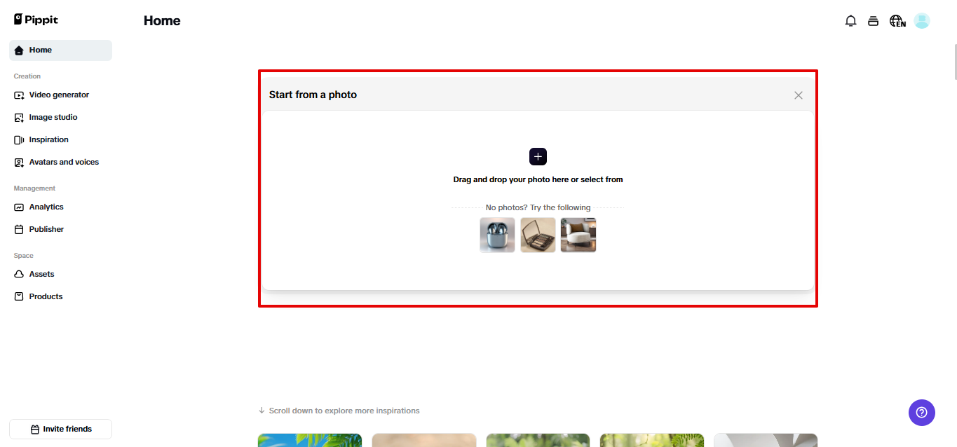 Uploading product photo