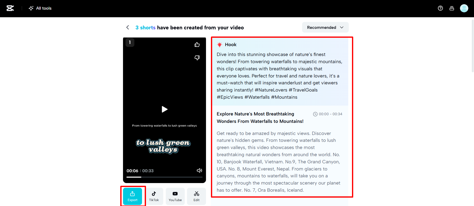 Exporting video from the CapCut Web