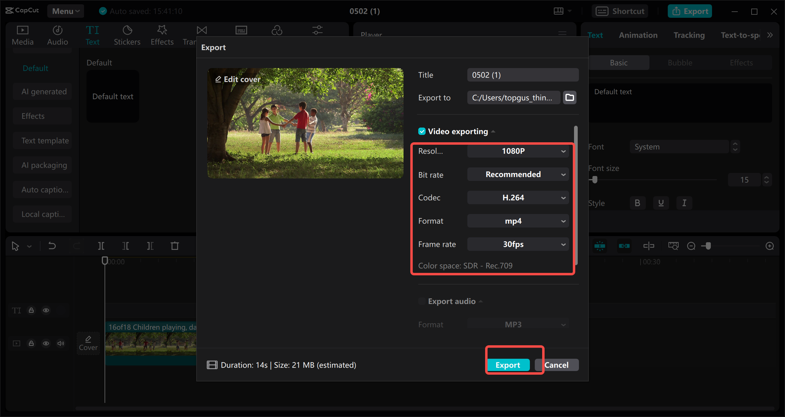Export the video