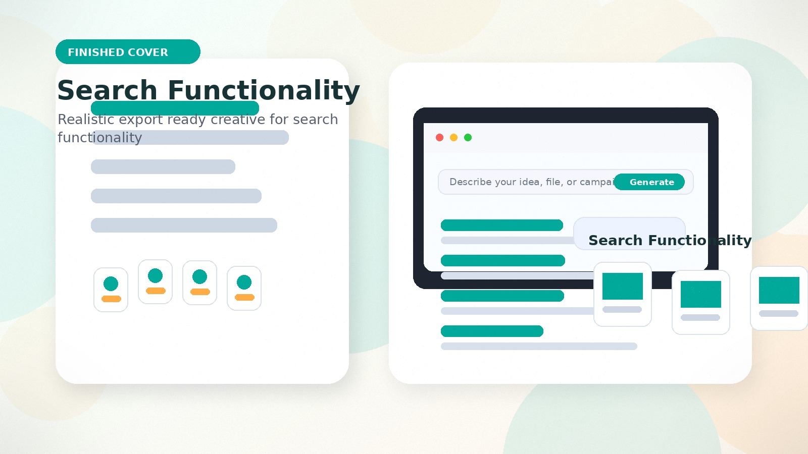 Search Functionality realistic finished cover visual for search functionality