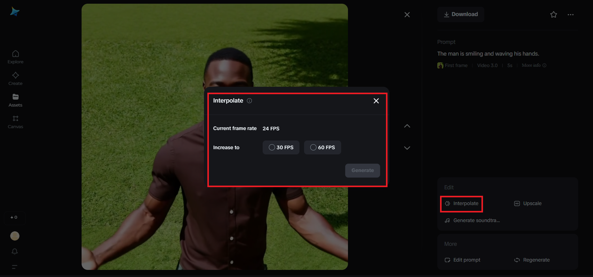 Interpolate feature in Dreamina