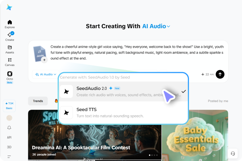 Choose audio settings and generate