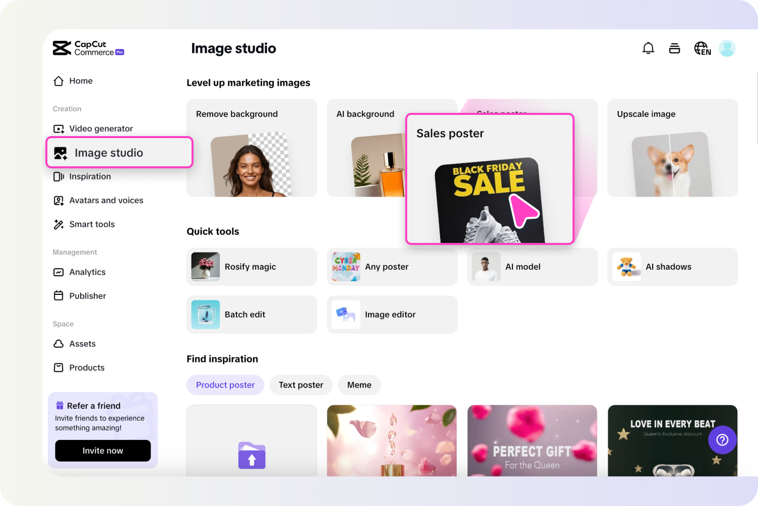 Access image studio and input AI painting details