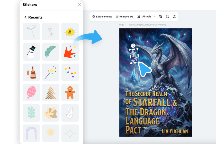 Editing the book cover design in CapCut's ebook cover generator