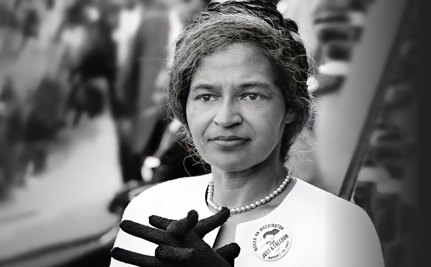 A portrait of Rosa Parks, a symbol of the civil rights movement.