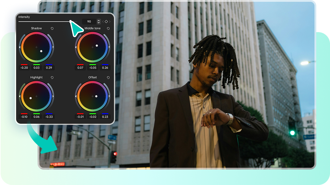 CapCut's color wheel options to darken images