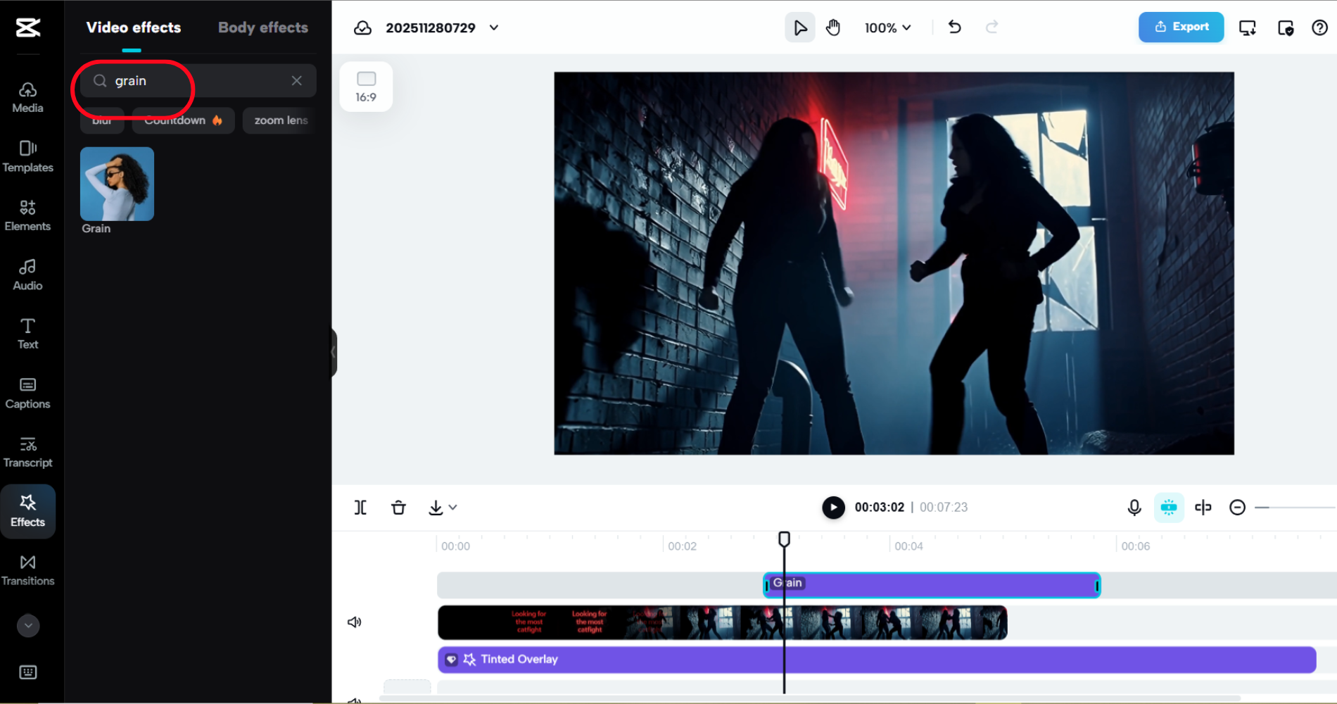 Add a grain overlay using CapCut Web