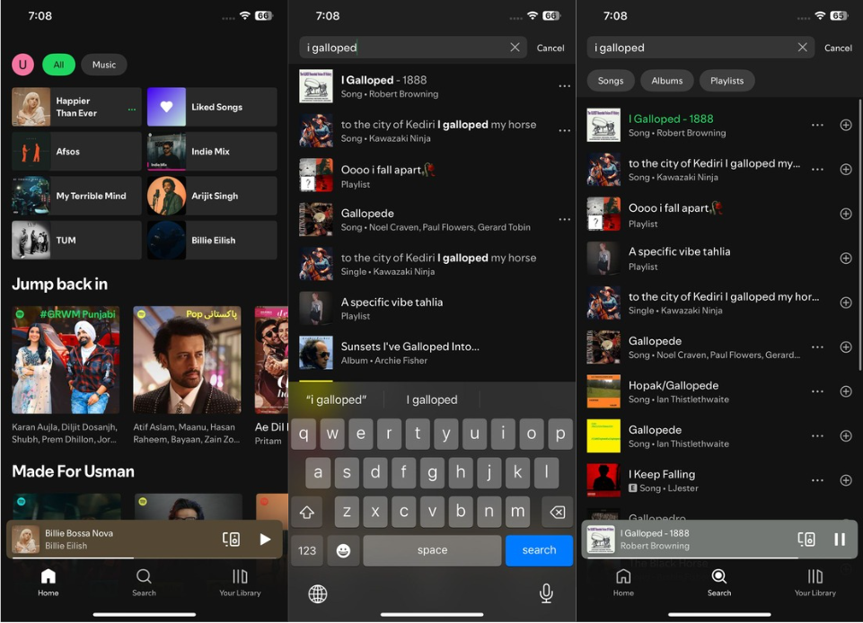 Showing how to find the oldest songs in Spotify's mobile app