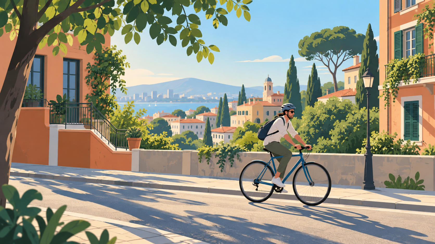 Ilustrație plată AI solicită: City Cycling Morning