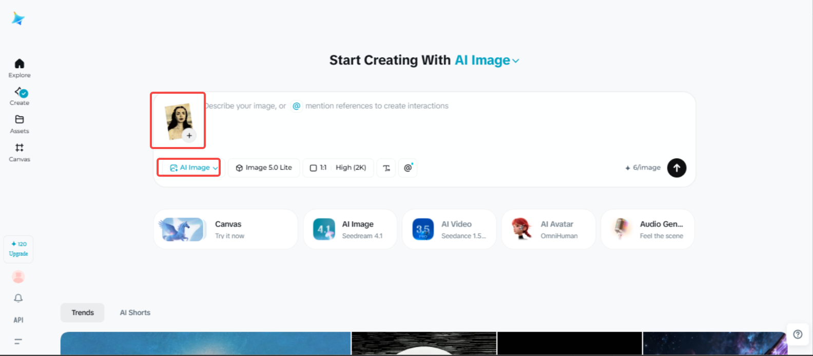 Truy cập tính năng "AI Image" trong Dreamina
