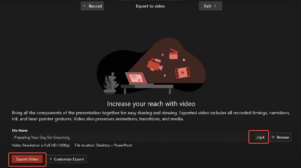 Export slideshow as a video file