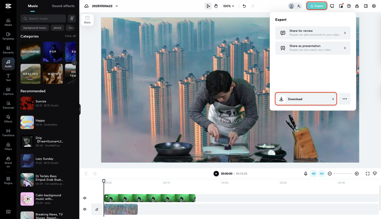 Export your resultant video
