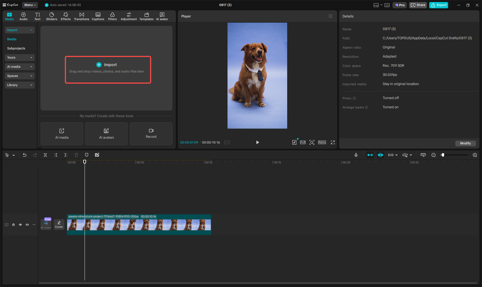Import media files to CapCut