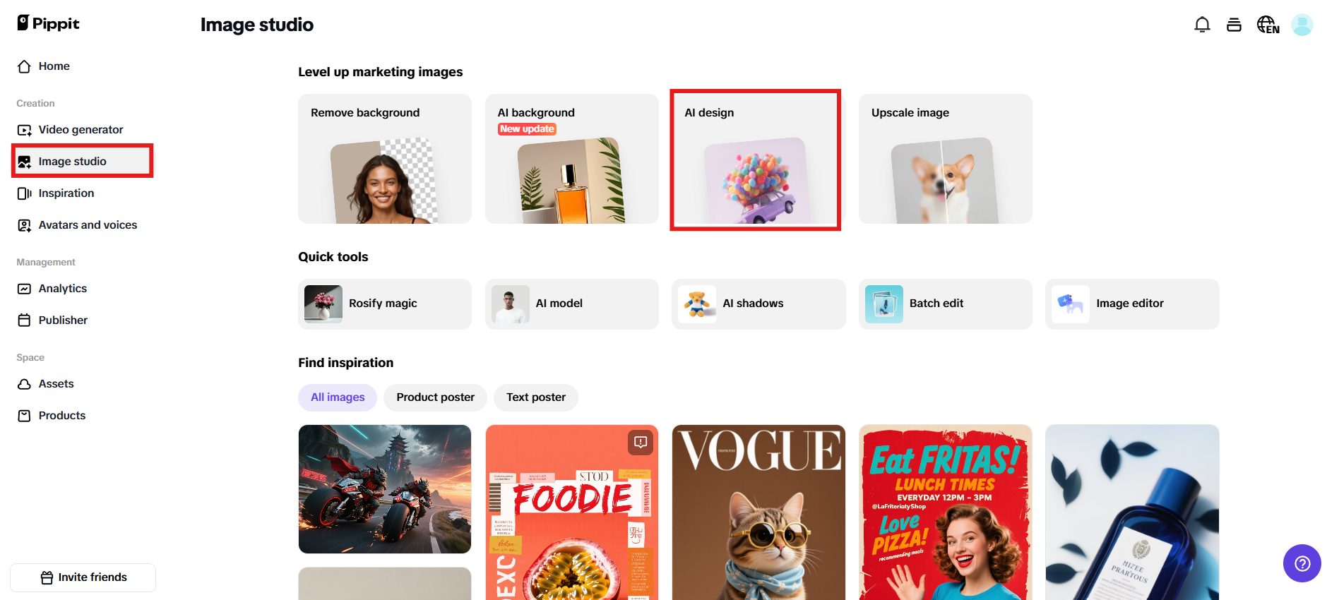 Choose AI design from Image studio