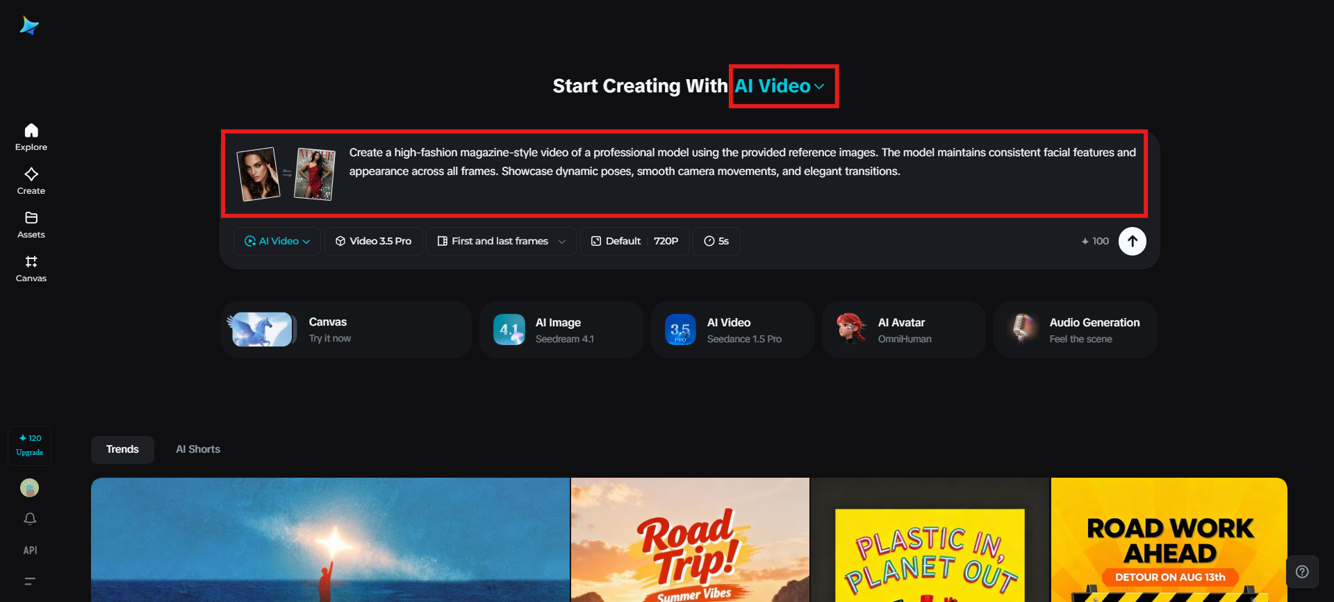 Luncurkan Dreamina dan masukkan prompt teks untuk membuat video