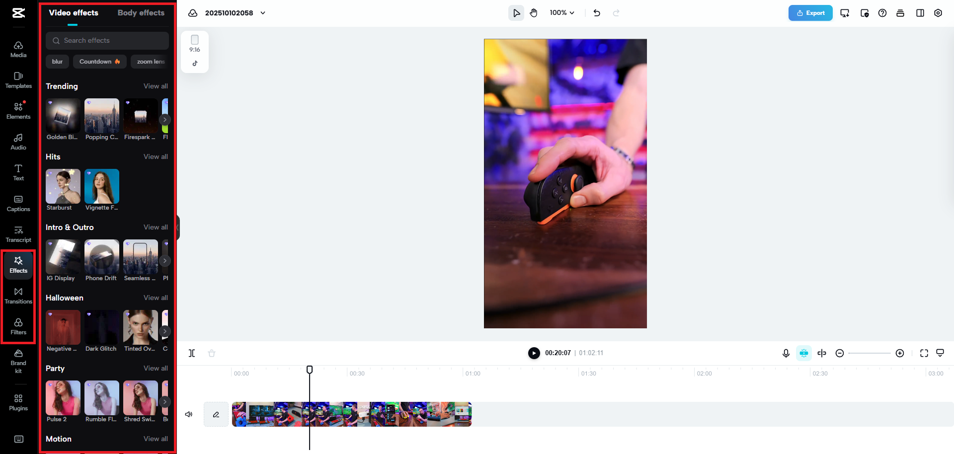 Add effects, filters, etc., to your video