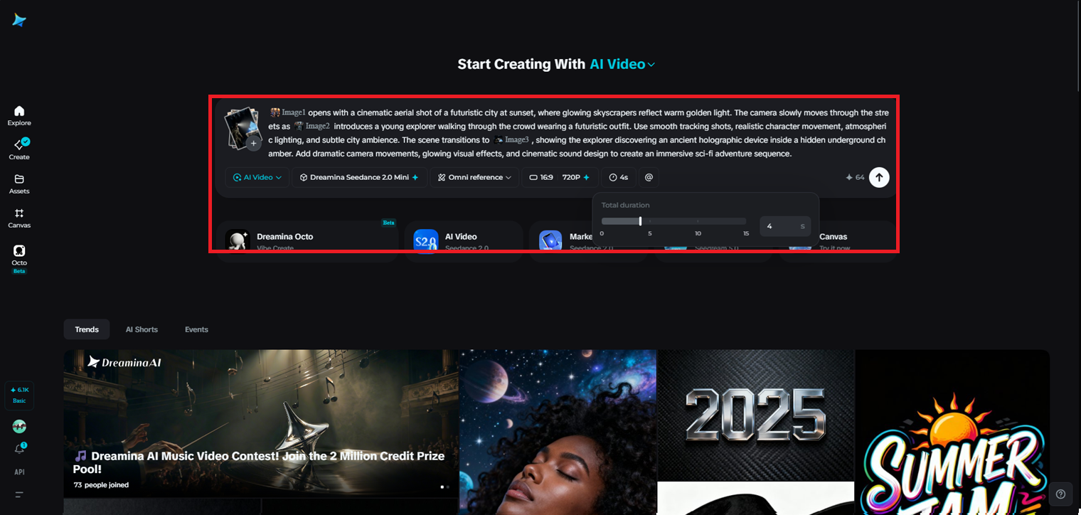 Write a cinematic prompt and customize settings