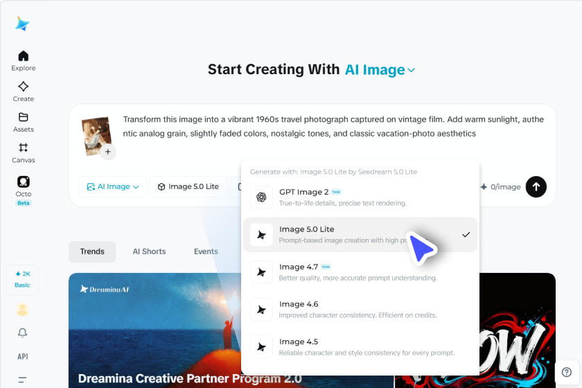 Select the image model and generate