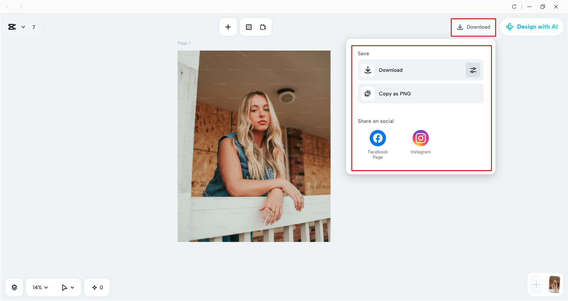 Downloading the image from the CapCut desktop video editor