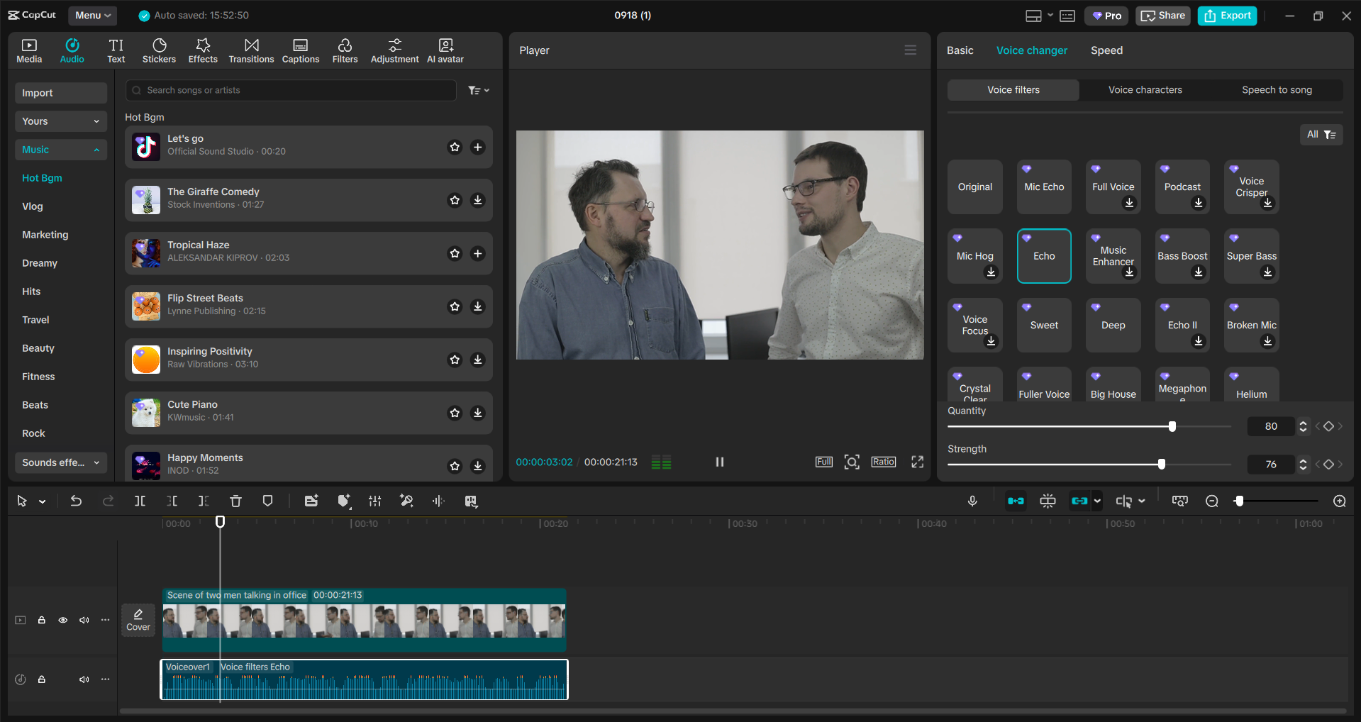 Interface of the CapCut desktop video editor - an efficient tool to change voice in videos