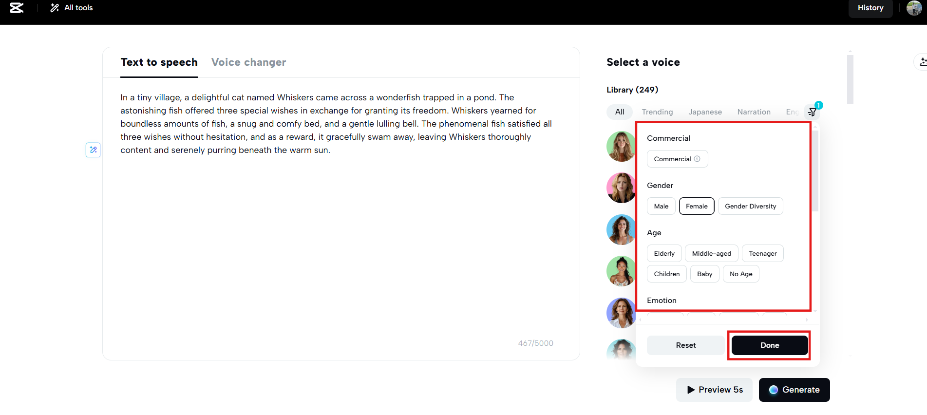 Apply filters to find the female voices