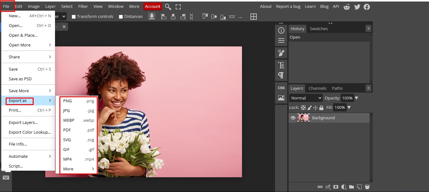 Export your image from the Photopea online photo editor