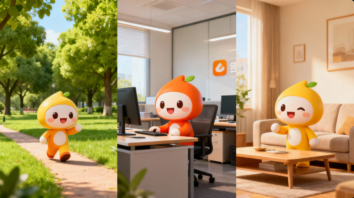 Brand mascot multiple scenes