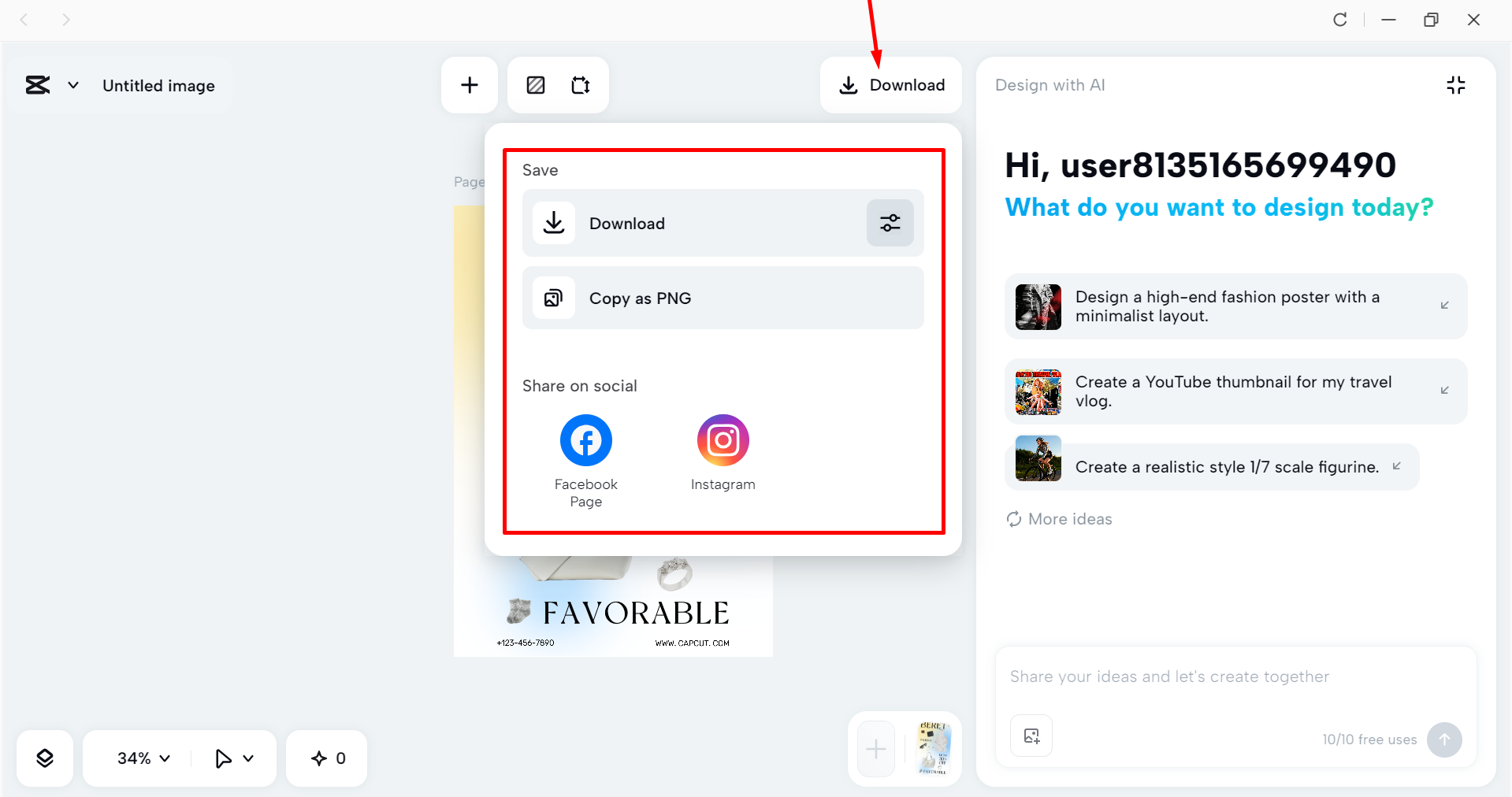 Downloading the template from the CapCut desktop video editor