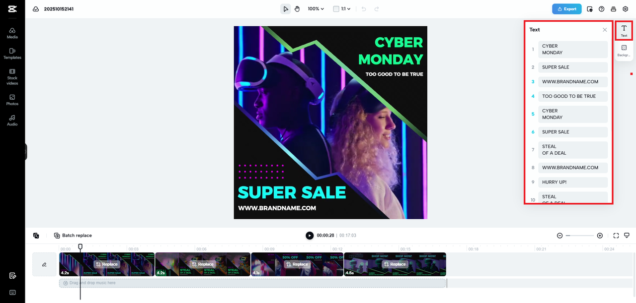 Tukar teks lalai templat