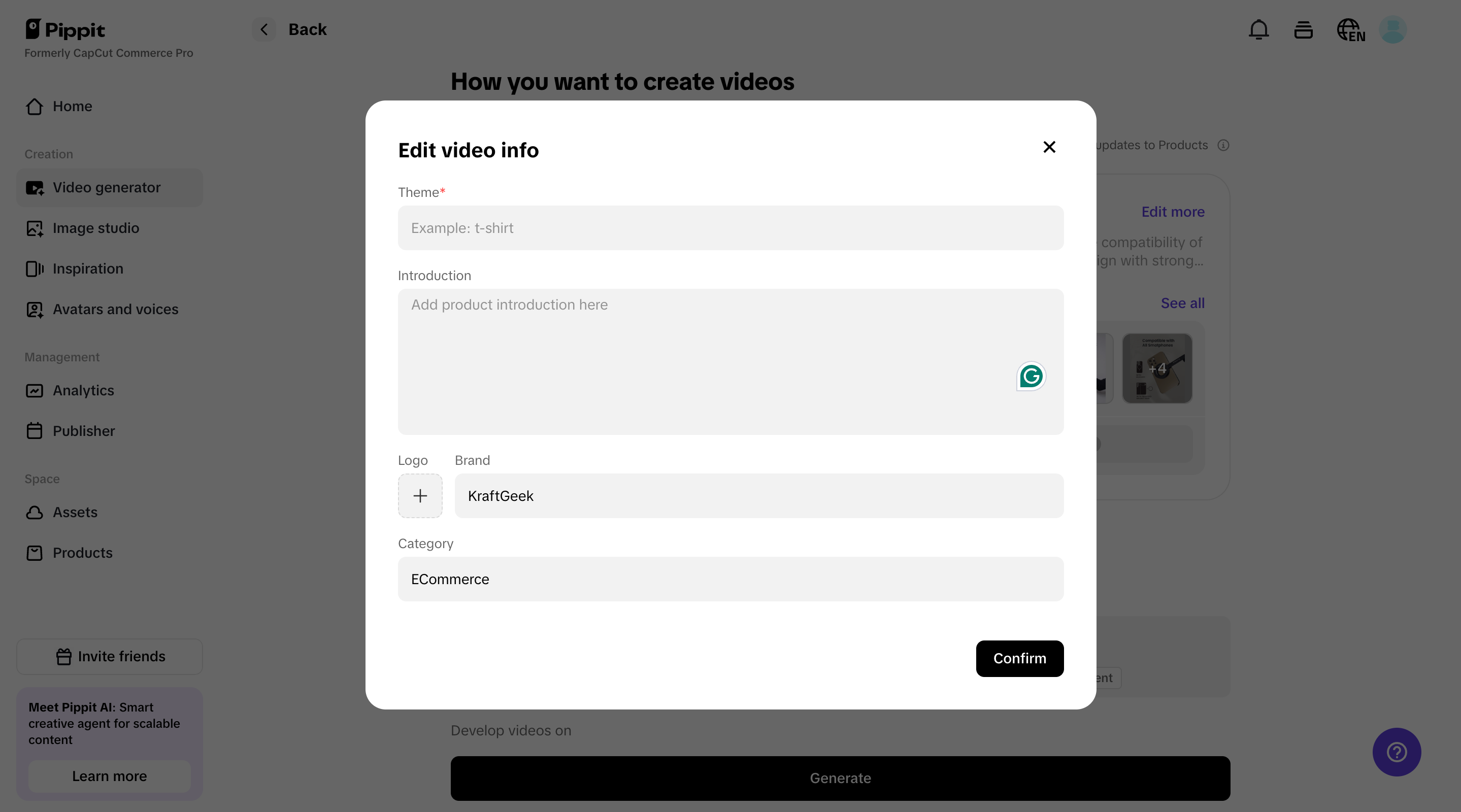 Edit information for video