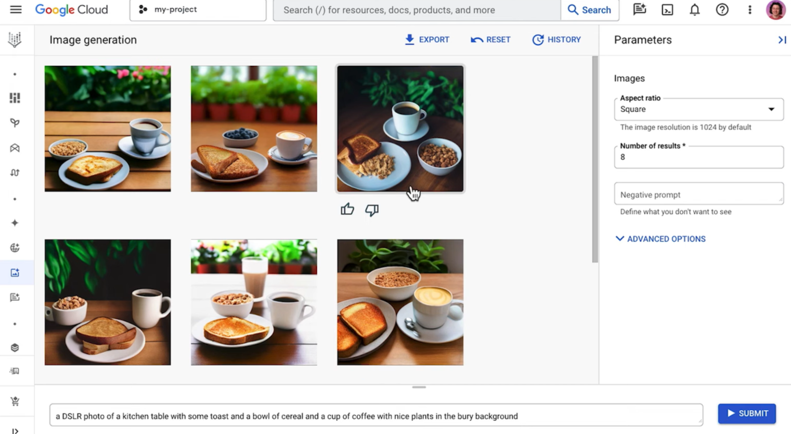 Entering prompt and generating images with Imagen 3