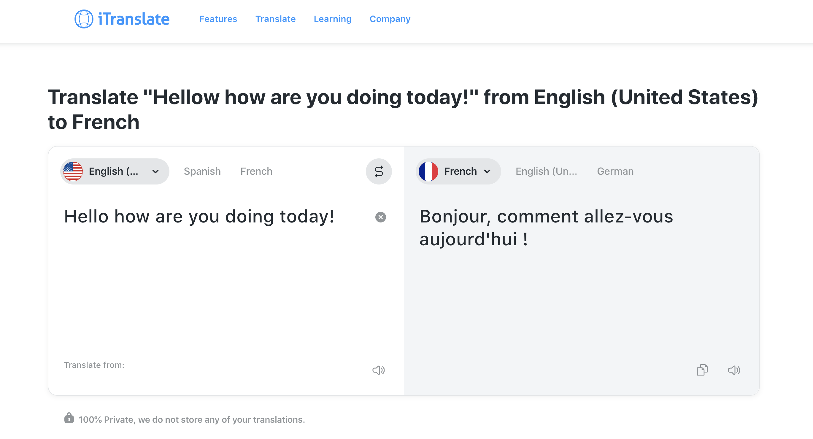 iTranslate free online English to French translation tool