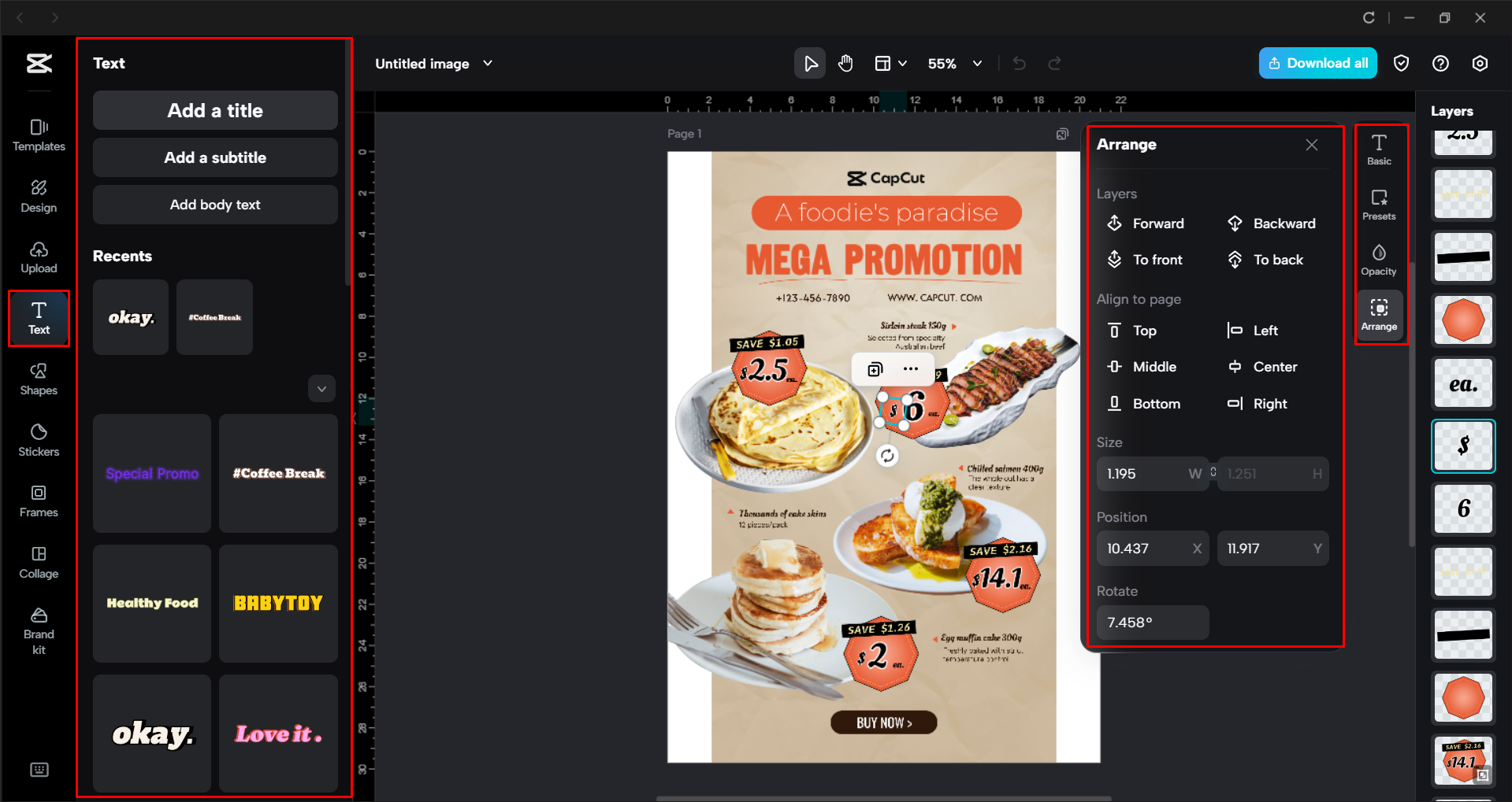 Customizing color and text in the flyer with the CapCut desktop video editor