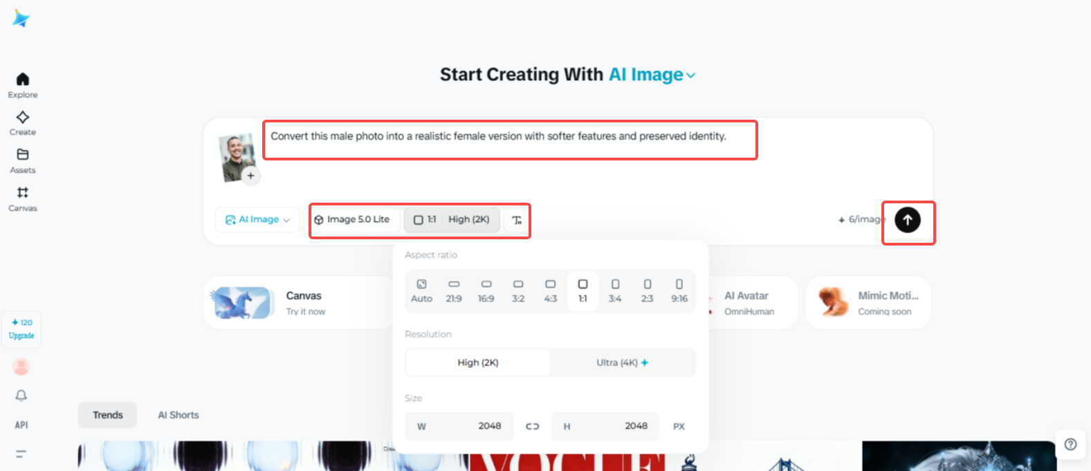 Menukar jantina di Dreamina