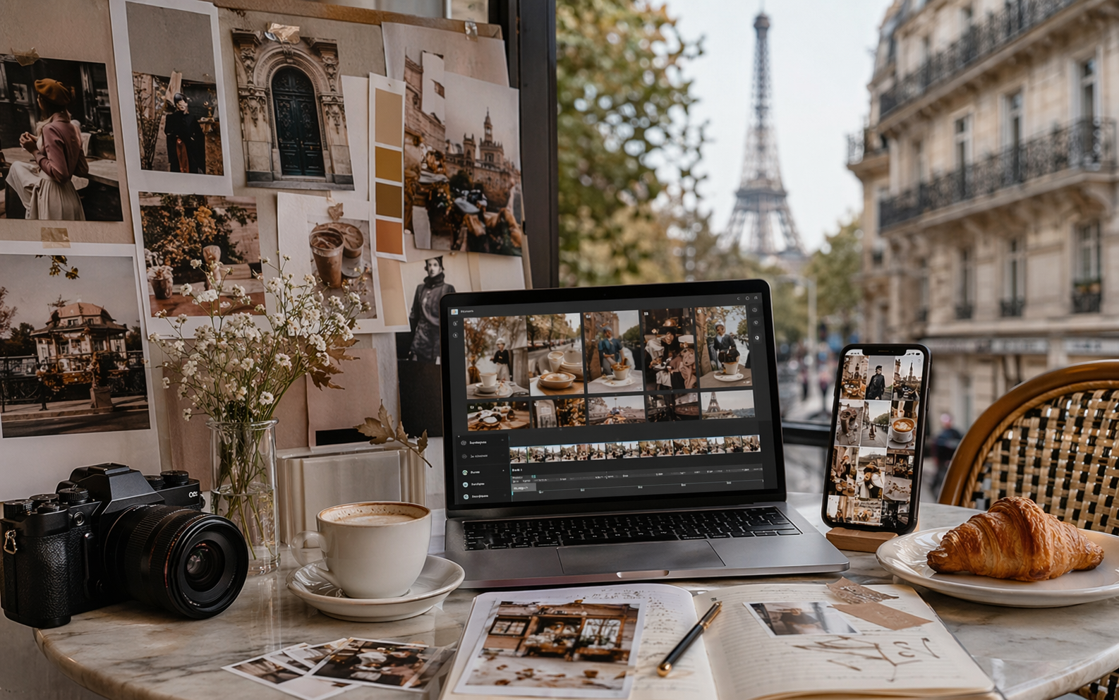 Paris Cafe Prompt feature highlight scene 1 created for Pippit marketing visuals