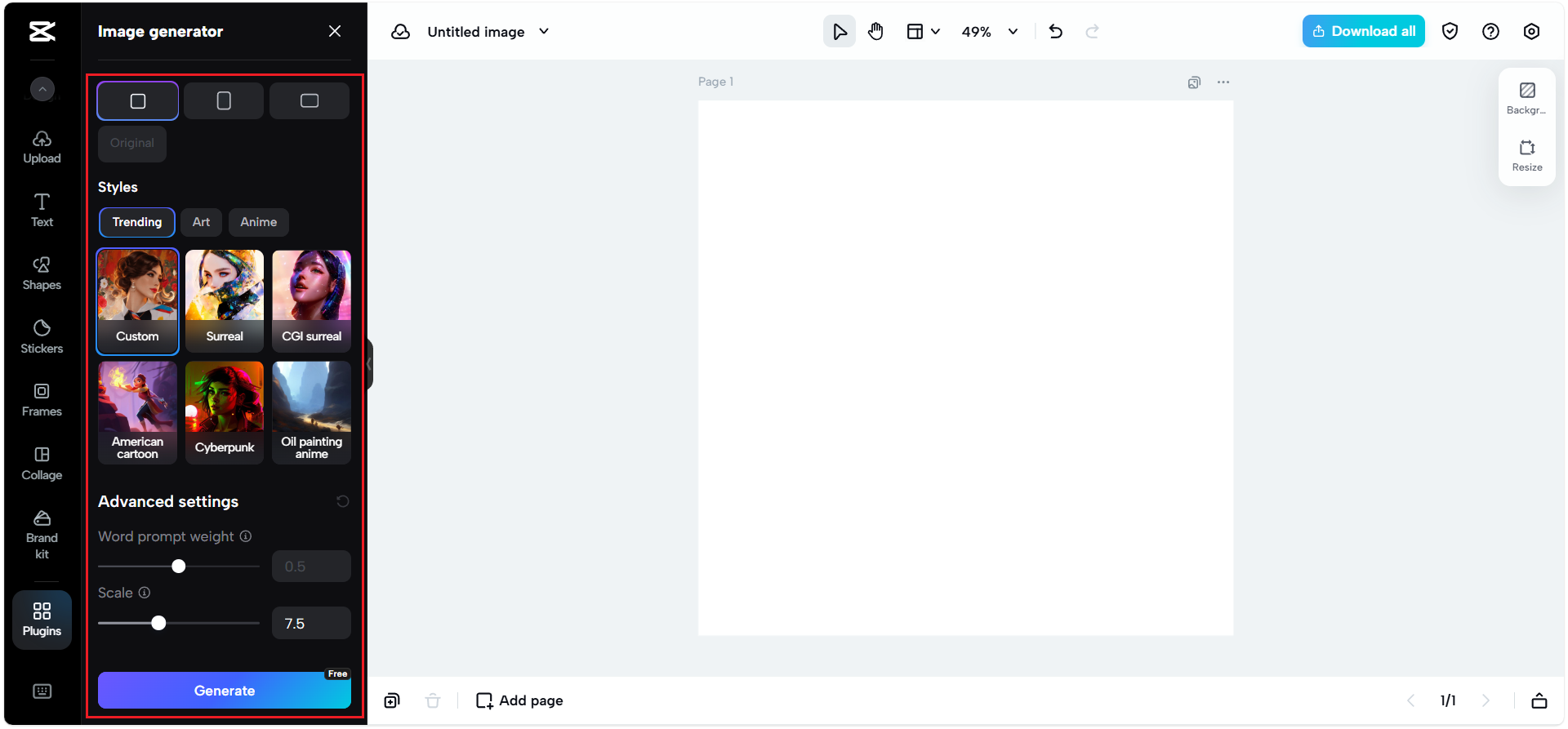 Choose the askect ratio and style