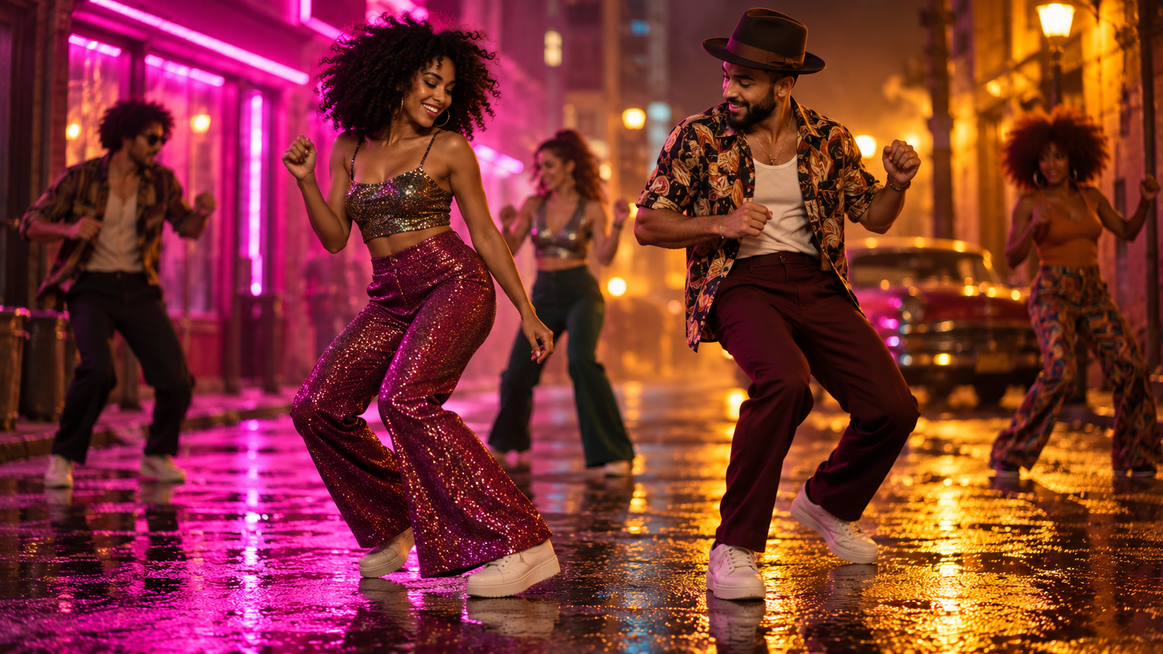 uptown funk ai video: Neon Sidewalk Groove