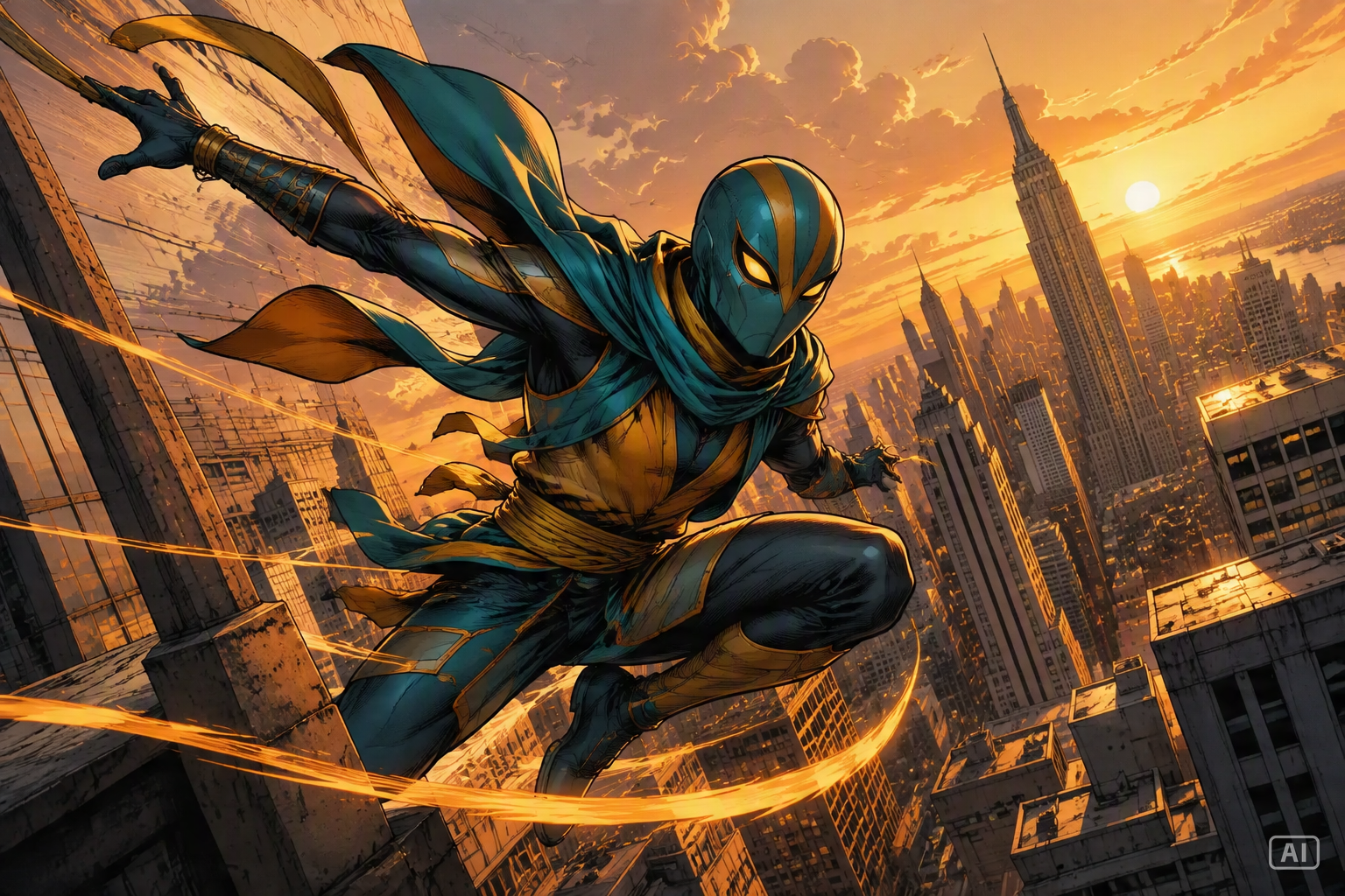 AI Spiderman web-slinging image generated by Pippit