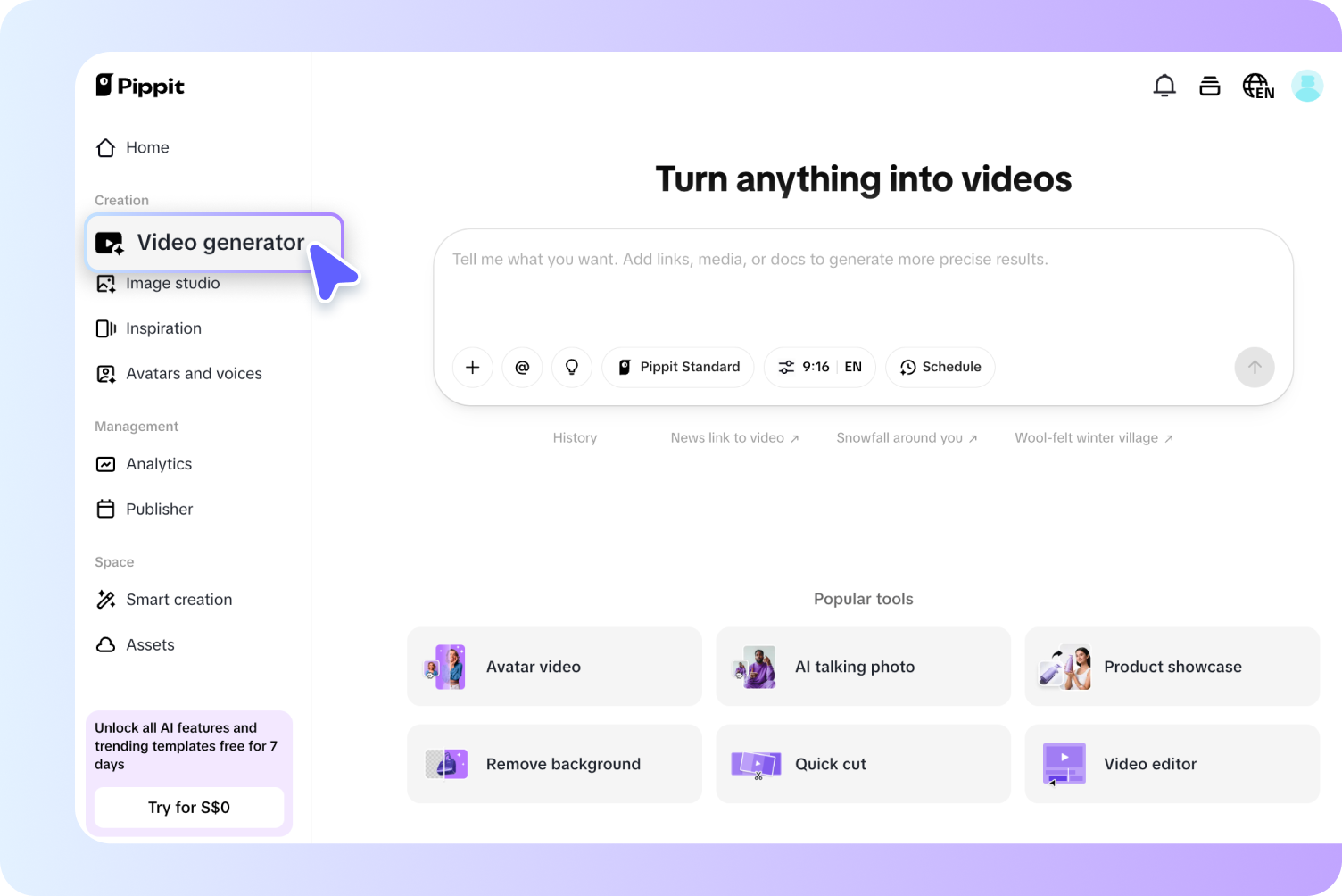 Access the video generator and upload media