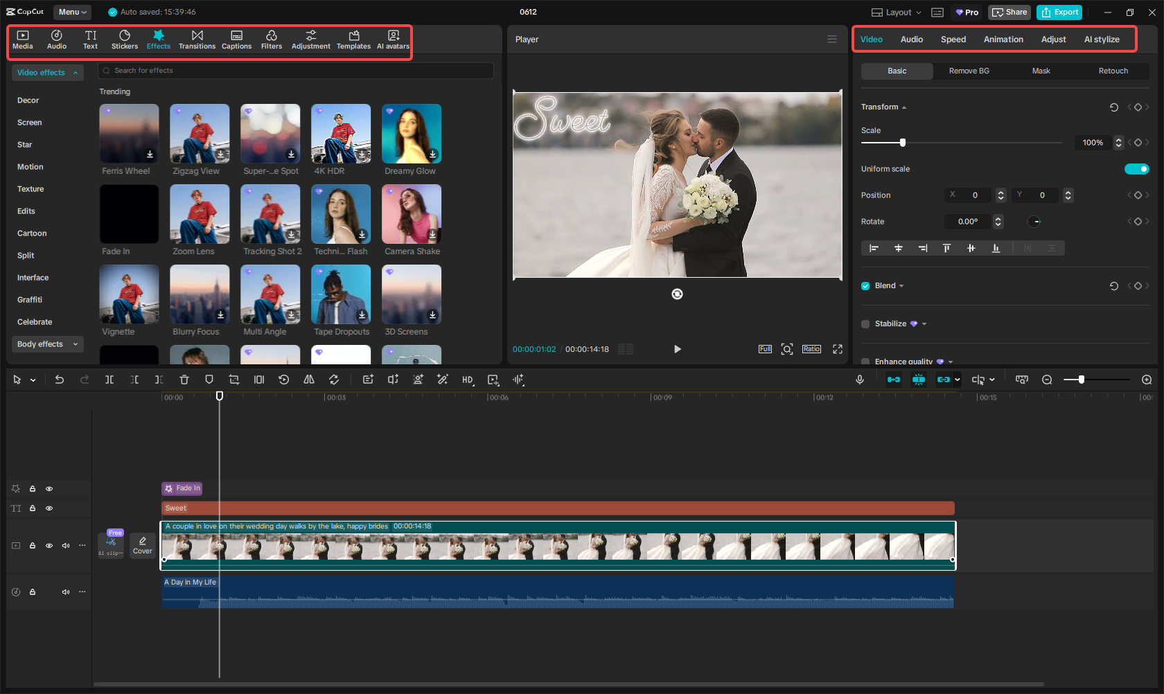 Editing the Facebook video in CapCut