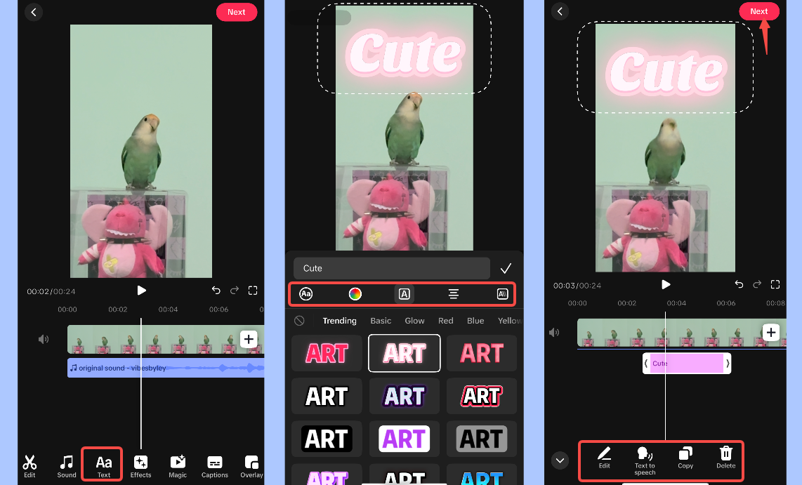Adding text effects to TikTok videos