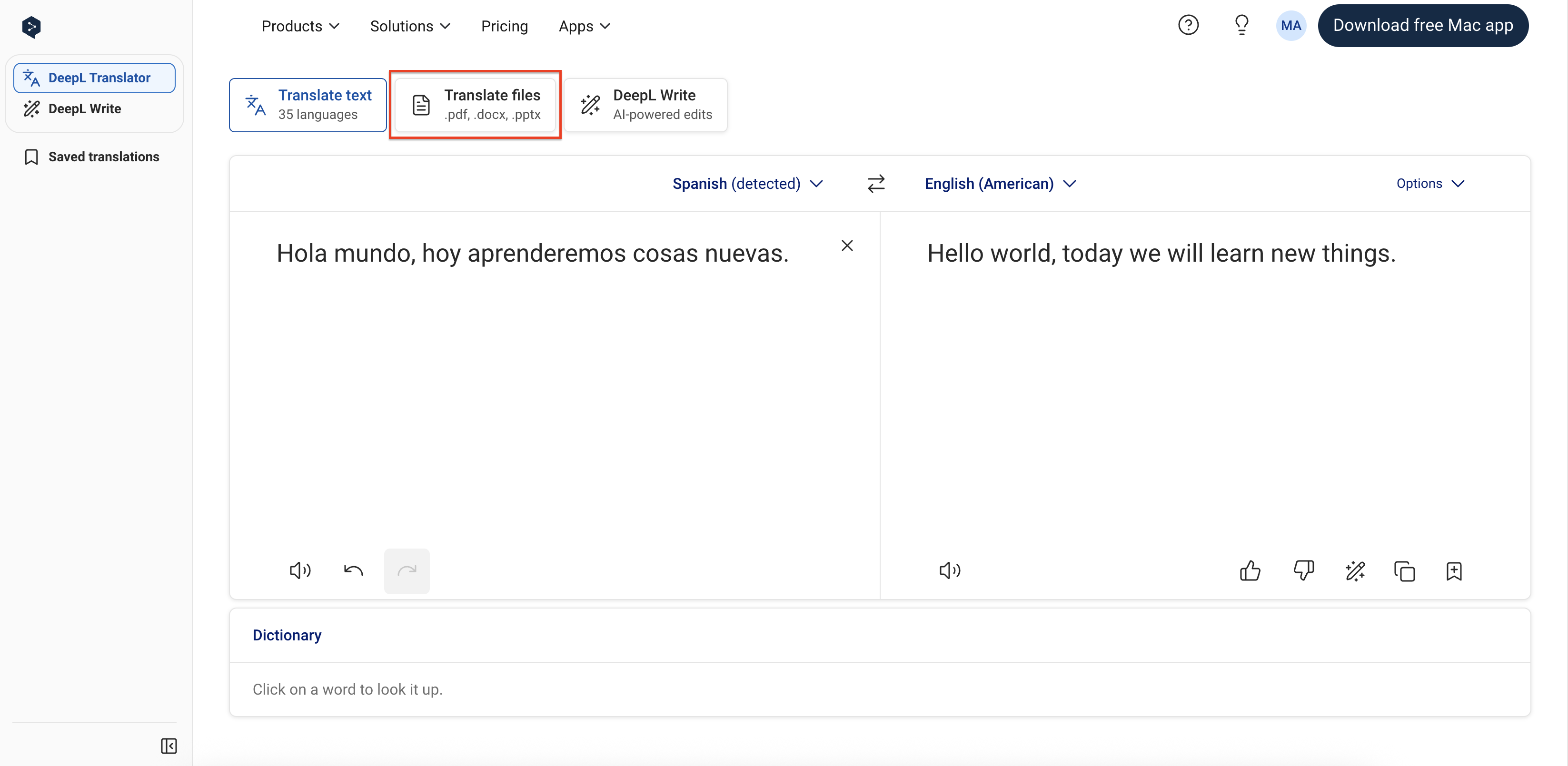 Choose the translate files feature